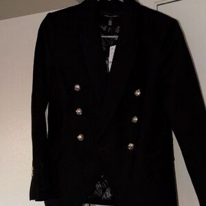 Black Double-Breasted Blazer with Gold Buttons